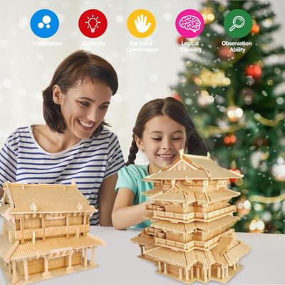 107/117/244Pz/Set Puzzle 3D Kit Modello da Costruzione Artigianato Architettura Cinese in Legno Padiglione Penglai Torre Yueyang Padiglione Tengwang Educativo Bambini
