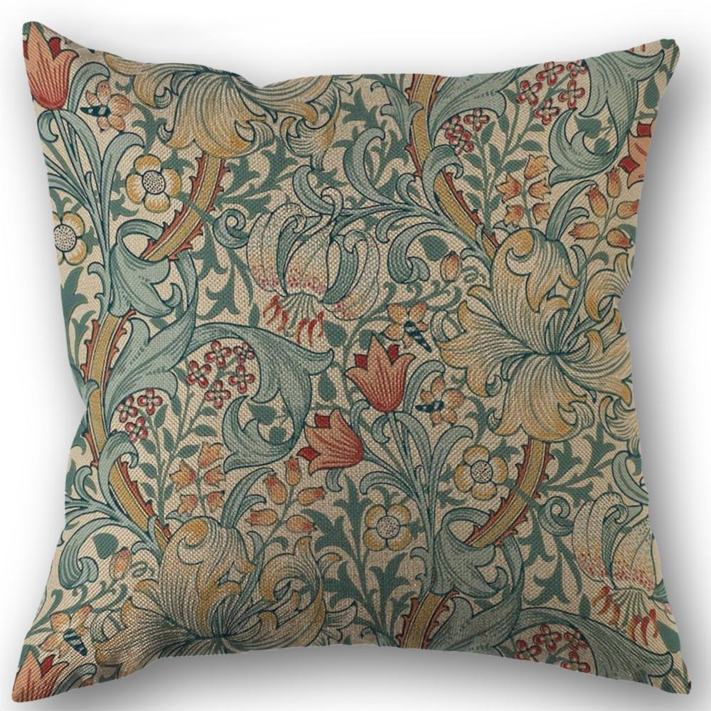 Bird Floral Botanical Green Linen Throw Pillow Covers Traditional Classic Art Pillow Covers, Decorative Cushion Covers 45X45cm