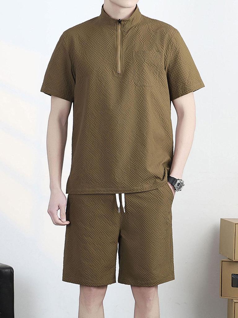 Men's Ice Silk Quick-Dry Summer Sport Set: Casual Loose Polo T-Shirt & Shorts.