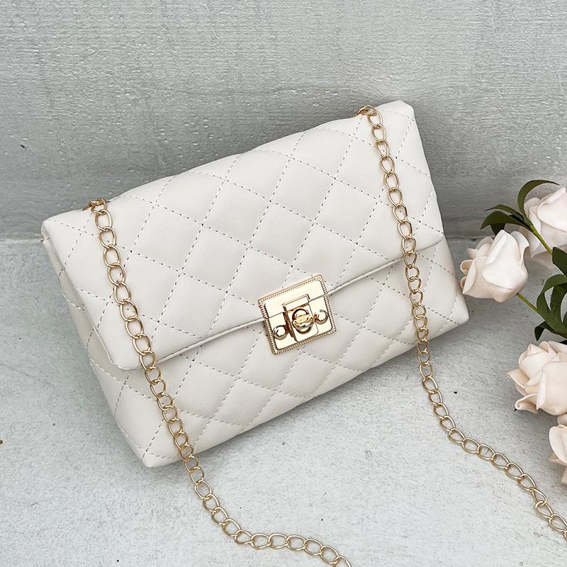 

Women s small bag, new summer rhombus embroidered chain messenger bag, fashionable and simple shoulder bag. белый