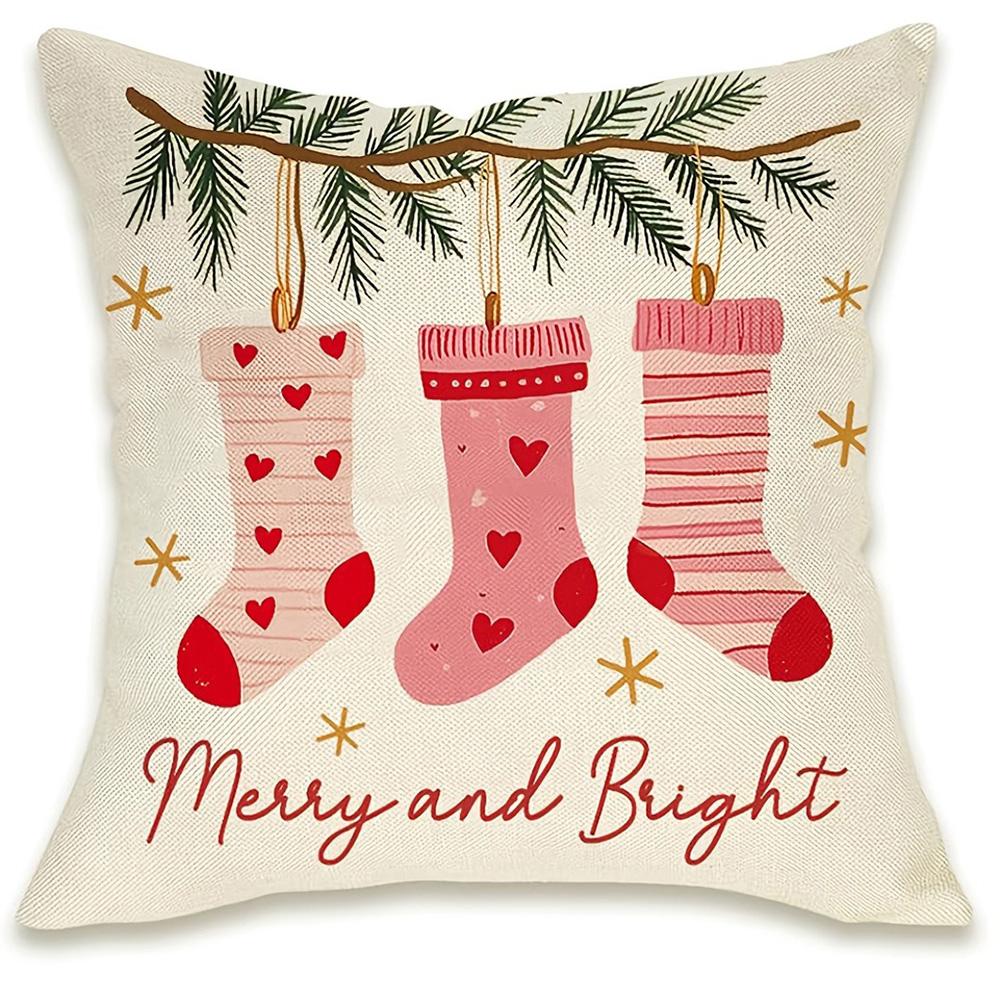 Charming Christmas Pillow Covers: Gingerbread House, Trees, Socks, and Cozy Cup Designs Sofa Room Cushion Cover Home Decoration