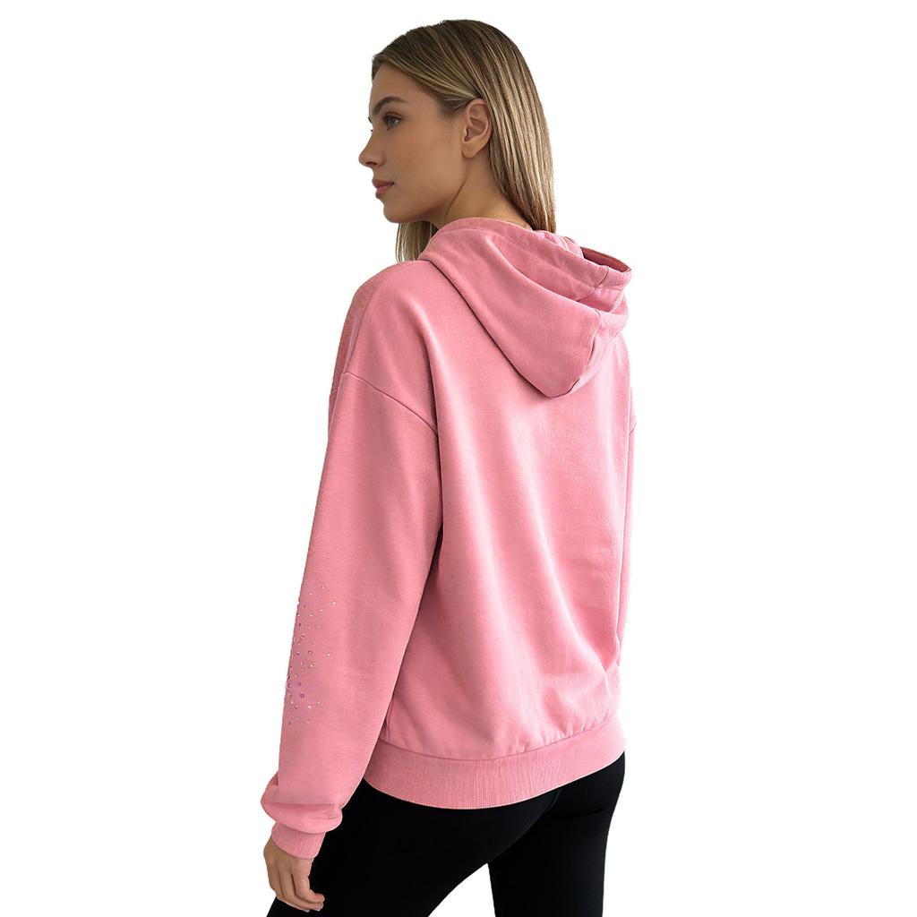 Felpa con cappuccio da donna a maniche lunghe per dialisi, con cerniera integrale e cerniera sul braccio, giacca lucida con strass e tasche per indumenti medici