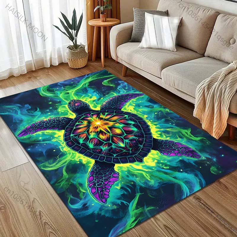 Fantasy Ocean Turtle Print Carpet for Bedroom Living Room Bedside Sofa Floor Mat Modern Home Decor Area Rug Machine Wash