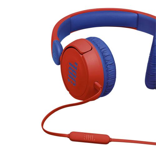 JBL JR310 Kids' Headphones with Volume Control, Customizable Stickers, and Remote Control, Red/Blue, 2021 Model JBLJR310RED