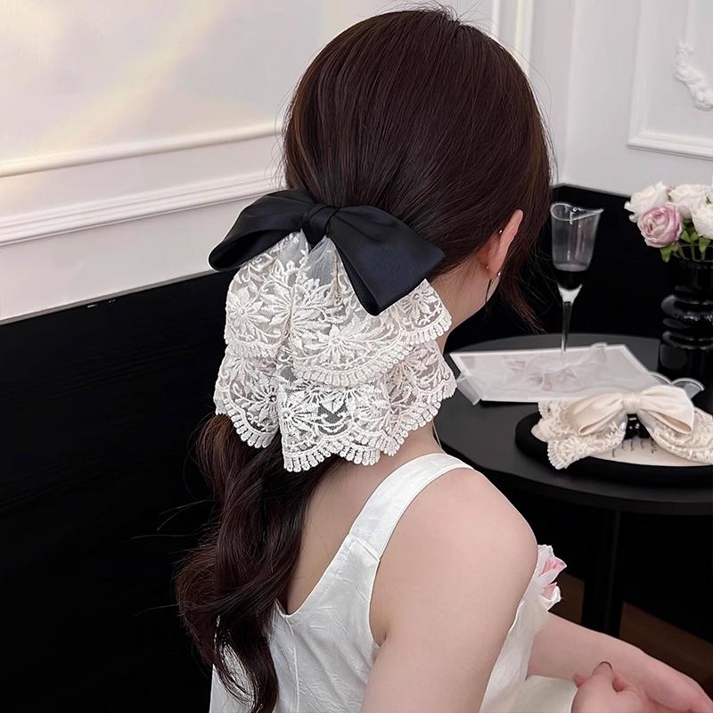 French Lace Bow Ponytail Clip Sweet Shark Clip Bohemia Holiday Style Hairpin Hair Accessories