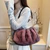 Yogodlns Women Winter Bags New Fashion Shoulder Bag Ladies Fur Shoulder Handbags Female Furry Pleated Designer Underarm Hobo Bags