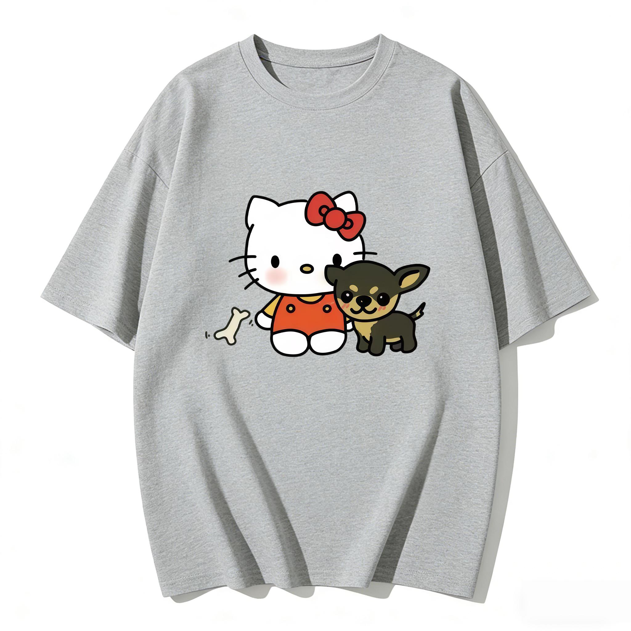 

Summer 2026 Hello Kitty Cartoon Pattern Printed Shortsleeved Pure Cotton Tshirt Womens Tshirt Multifunctional Home Top S