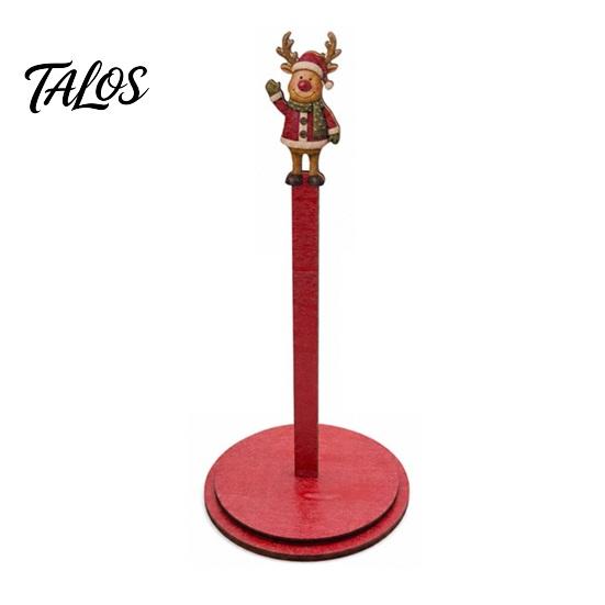 Holiday Kitchen Decor Christmas Wooden Paper Towel Holder, 2D Roll Dispenser with Snowman Countertop Organizer Santa Patterns, Decorative Tissue Stand