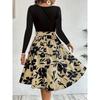 Spring and Autumn Women's Dress Printed Dresses Round Neck Tie Dresses