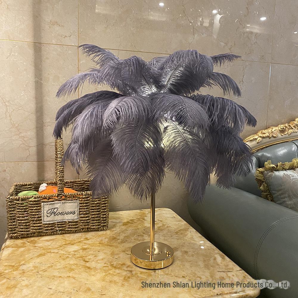 

Ночник из страусиных перьев с зарядкой через USB — теплый, атмосферный свет для спальни Rechargeable Three-Color Dimmable