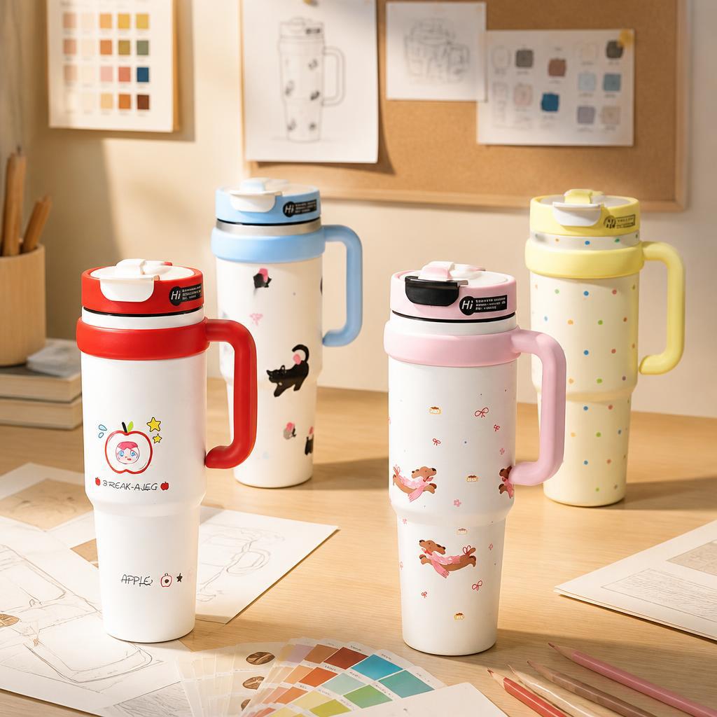 Big Mac Bingba Cup One-click Open Lid Car Thermos Cup Women's Large-capacity Water Cup High Value Straw Coffee Cup