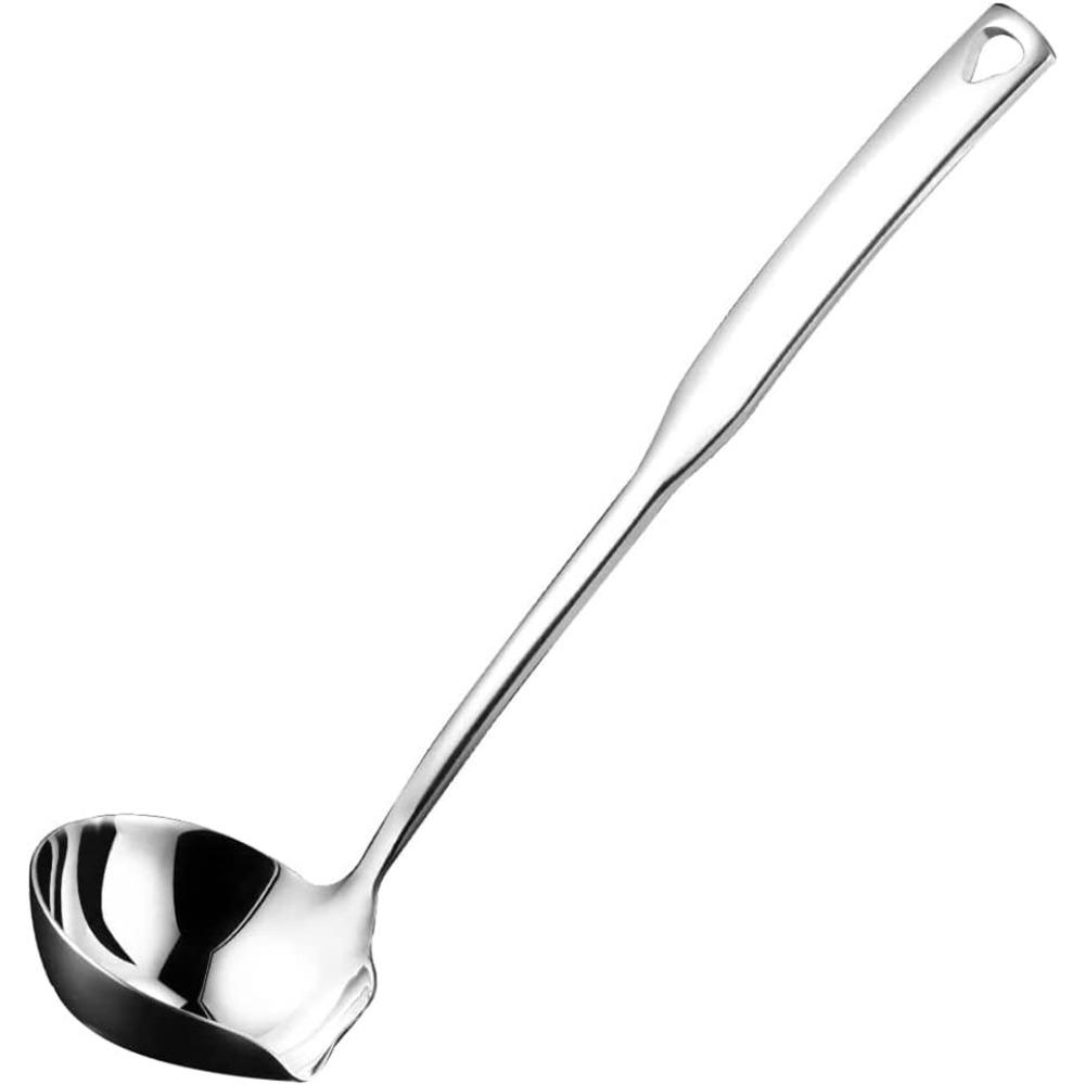 304 Stainless Steel Soup Gravy Ladle with Pour Spout, Non-Drip Cooking & Serving Ladle for Kitchen, 11.8 Inch