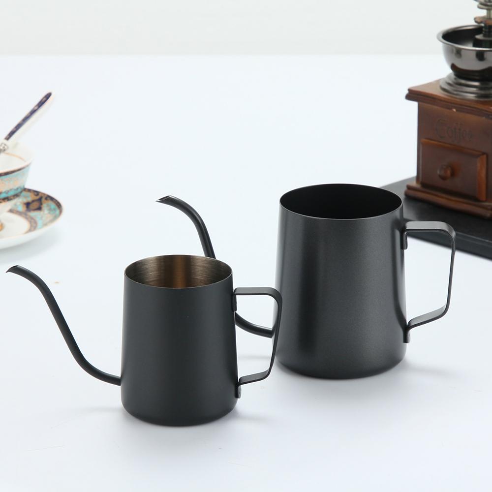 Black Coffee Pot 304 Stainless Steel Long Narrow Spout Gooseneck Kettle Hand Drip Kettle Pour with Cover 600ML Coffee Tea Pot