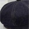 The New Retro Denim Octagonal Hat Women's Spring and Summer Versatile Duck Tongue Beret Shows a Small Trend
