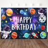 Mocsicka Outer Space Happy Birthday Backdrops Astronaut Planet Rocket Photography Backgrounds Boys Party Cake Table Photo Banner