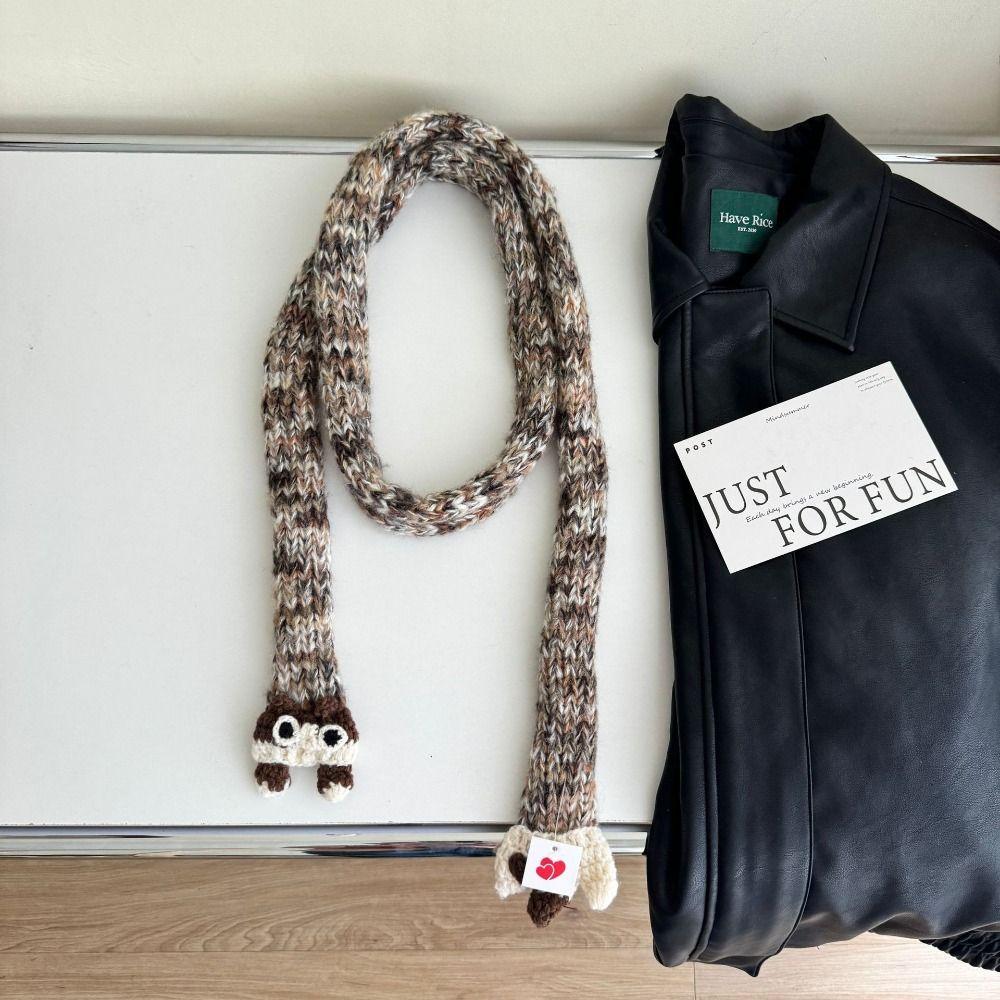 Animals Y2K Knitted Scarf Cartoon Squirrel Shawl Gothic Long Narrow Scarves  Girl