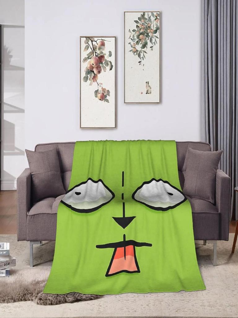 Gir Face Invader Zim Cartoon Flannel Throw Blanket for Home Decor Soft Custom Quality Bedspread Travel Gift
