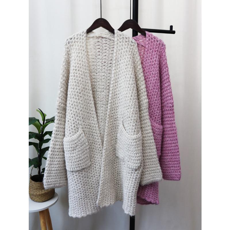 

Осенне-зимний новый длинный кардиган из мохера крупной вязки, женский свободный свитер в ленивом стиле one size fits all