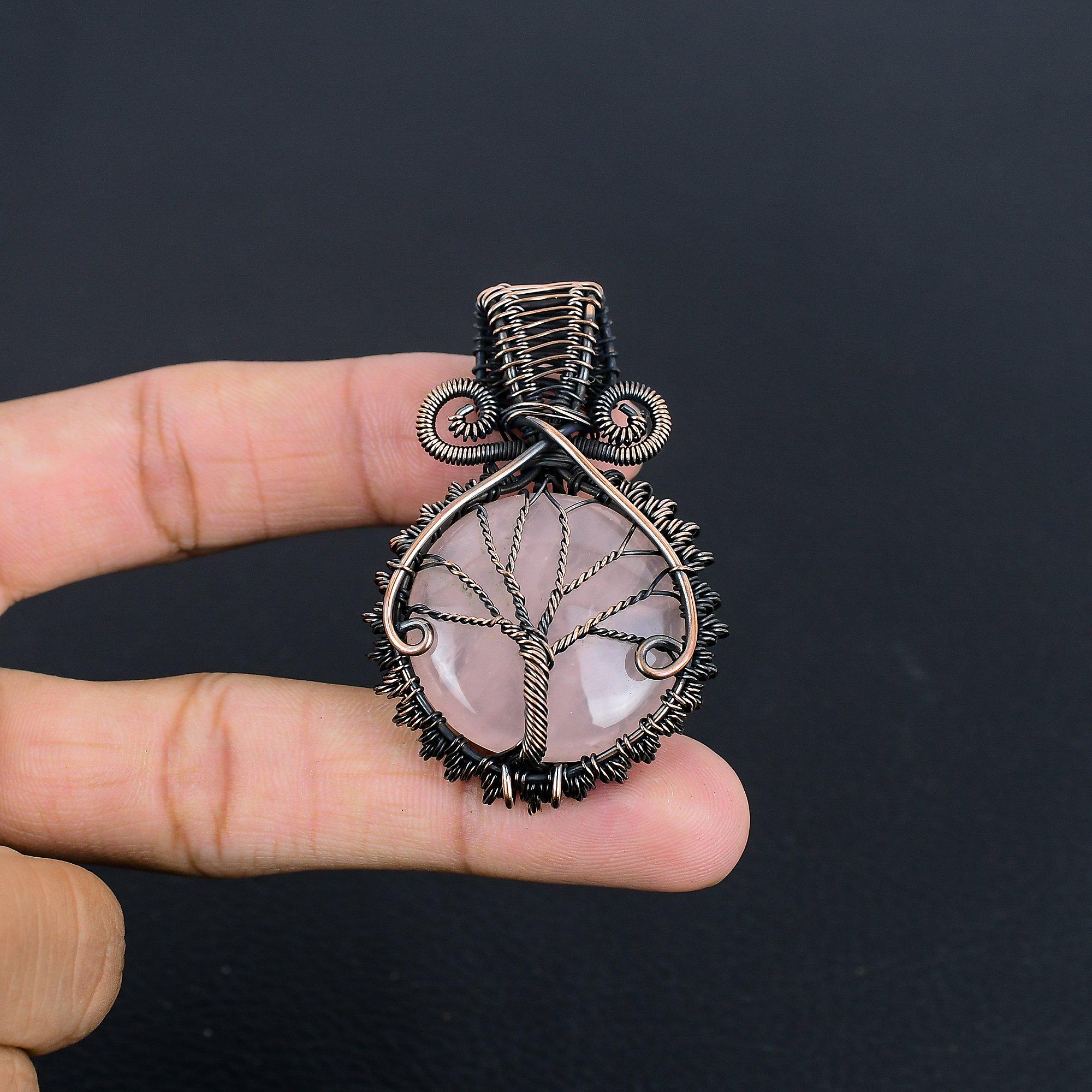 

Украшения из розового кварца, кулон, обернутый медной проволокой 999 пробы, украшения из драгоценных камней ручной работы, подарки для жены, совершенно новый кулон 75.99