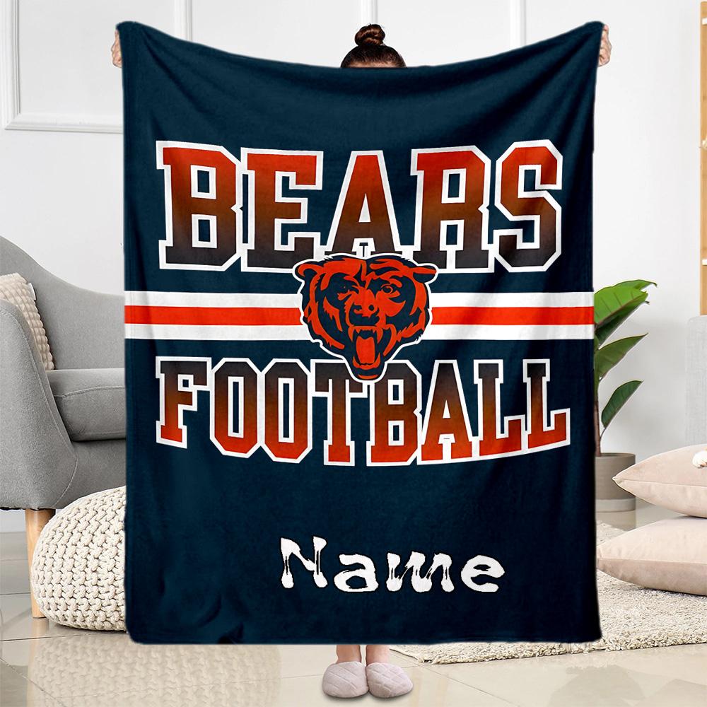 Bears Football Team Spirit Personalized Name Blanket Multi-purpose Personalized Blanket Comfortable Perfect for Bedding Home Decor Sofa Chair