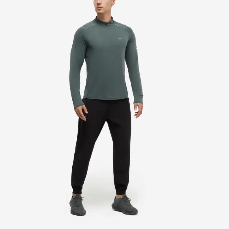 Decathlon KIPRUN 500 Series Sweat-wicking Quick Dry Breathable Sports Raglan Long Sleeve T-Shirt Men's Dark Gray Green