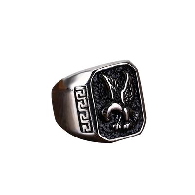 Bague Aigle Homme Titane Acier Argent Noir Rétro Bague Acier Inoxydable Carré Animal Bague