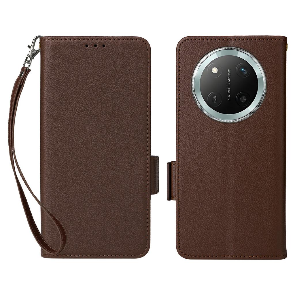 Leather Case with Wrist Strap for Honor X9c 5G/Magic7 Lite 5G/X60 Pro 5G Litchi Texture Wallet Phone Cover