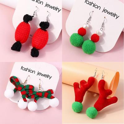 2023 Christmas Antler Plush Earrings with Bowknot - European and American Design