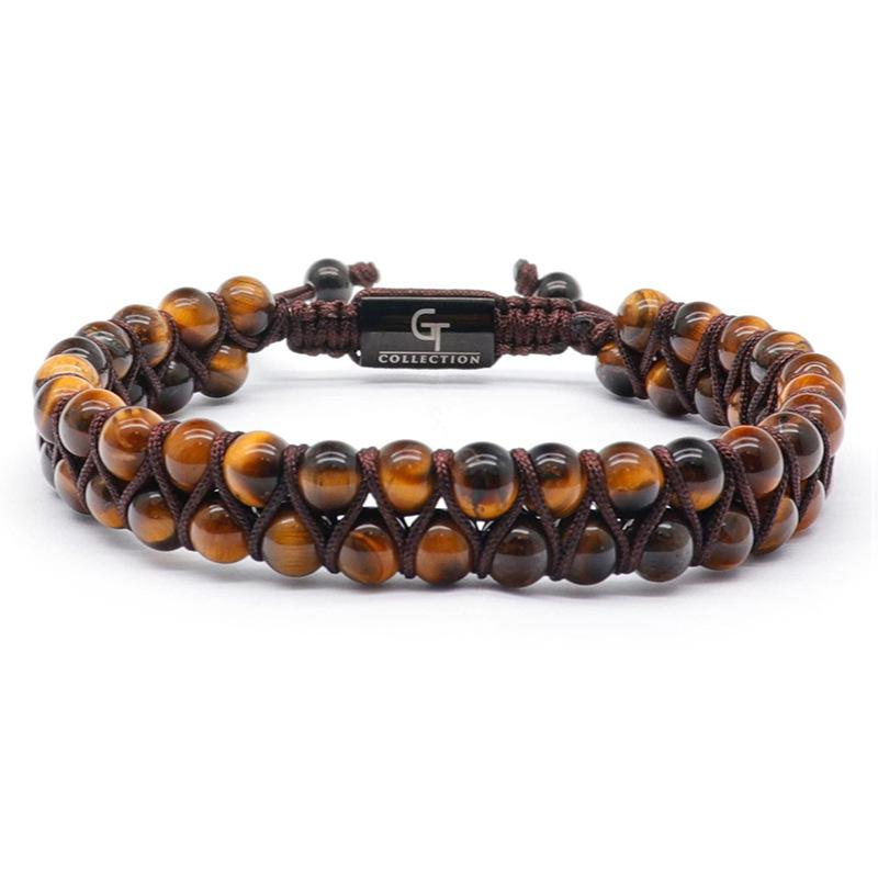 Double-Layer Frosted Tiger Eye Stone Bracelet with Customizable DIY Engraving