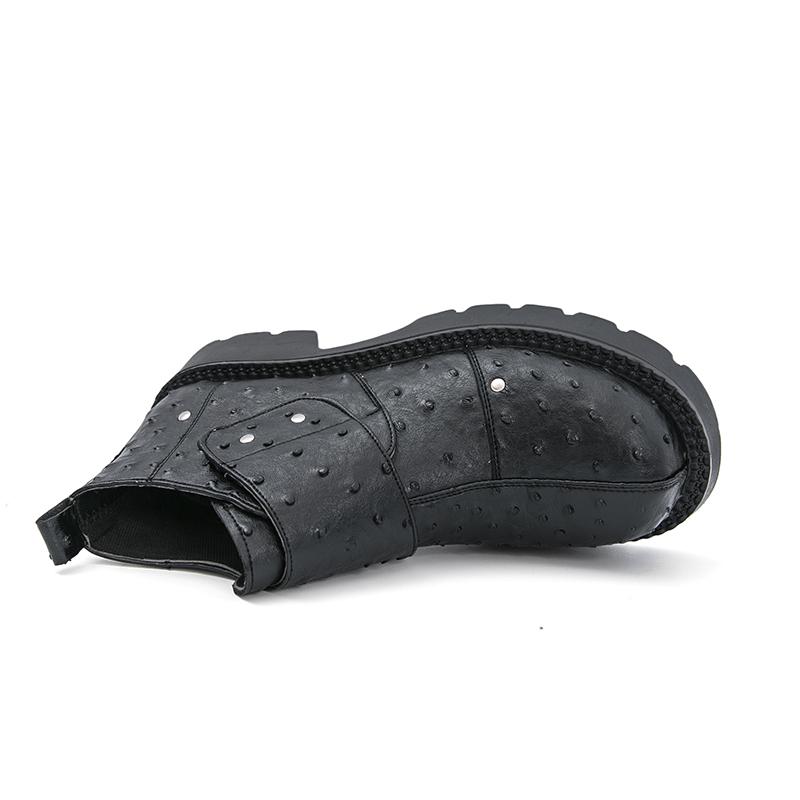 Men’s Retro Punk Thick Sole Platform Boots Elevator Boots Black Zipper Round Toe Motorcycle Boots High Boots Plus Size