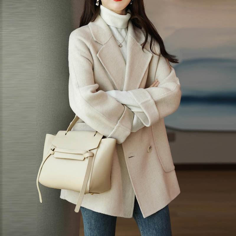 Woolen coat women's autumn and winter Korean version loose and thin versatile foreign woolen coat thickened medium and long coat