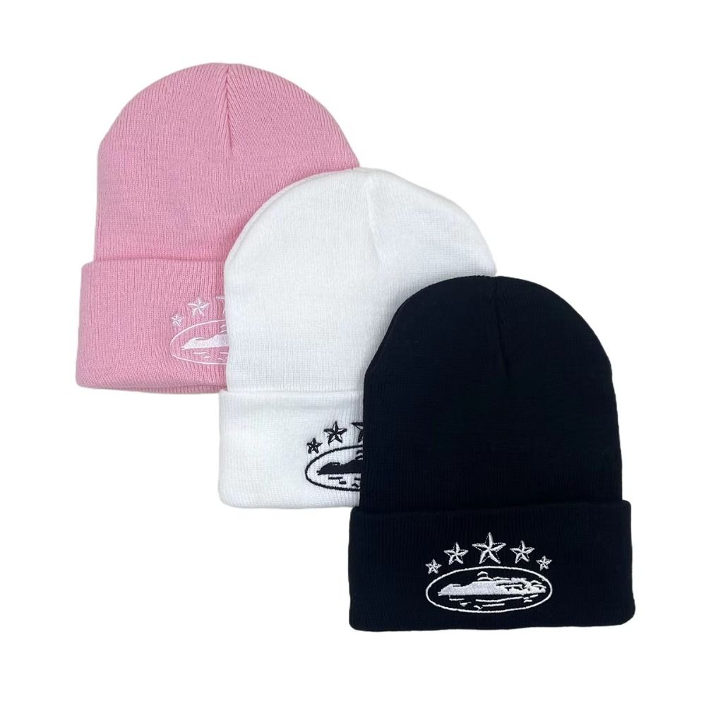 Star Embroidery Cuffed Beanie Hat Stretch Fit Knit Cap Fashion Winter Beanie Men Women