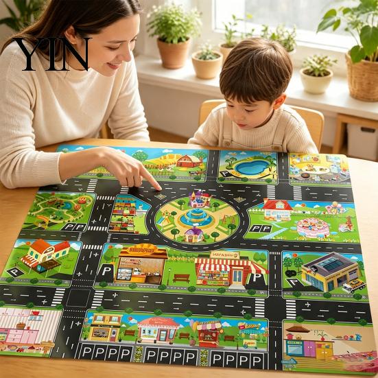 Portable Car Play Mat for Travel 51" X 39" Kids Rug Playroom Classroom, Educational Town City Road Washable Games Traffic Mat, Non Slip Carpet