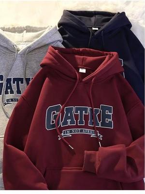Men's Retro Plus Velvet Oversized Hoodie for Autumn/Winter