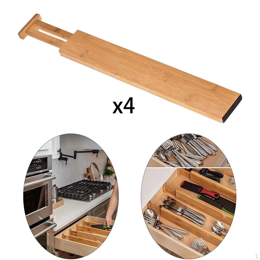 4Pcs Bamboo Drawer Dividers Adjustable 13inch-17inch Organization Accessory Separators for