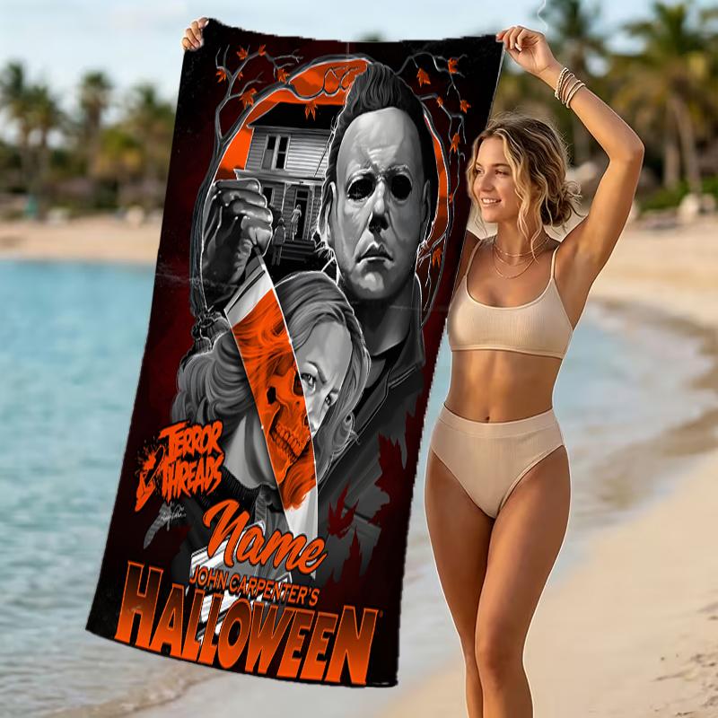 Customizable personalized beach towels Michael Myers themed designs.Suitable for the beach, yoga, sports;ideal as beach accessories