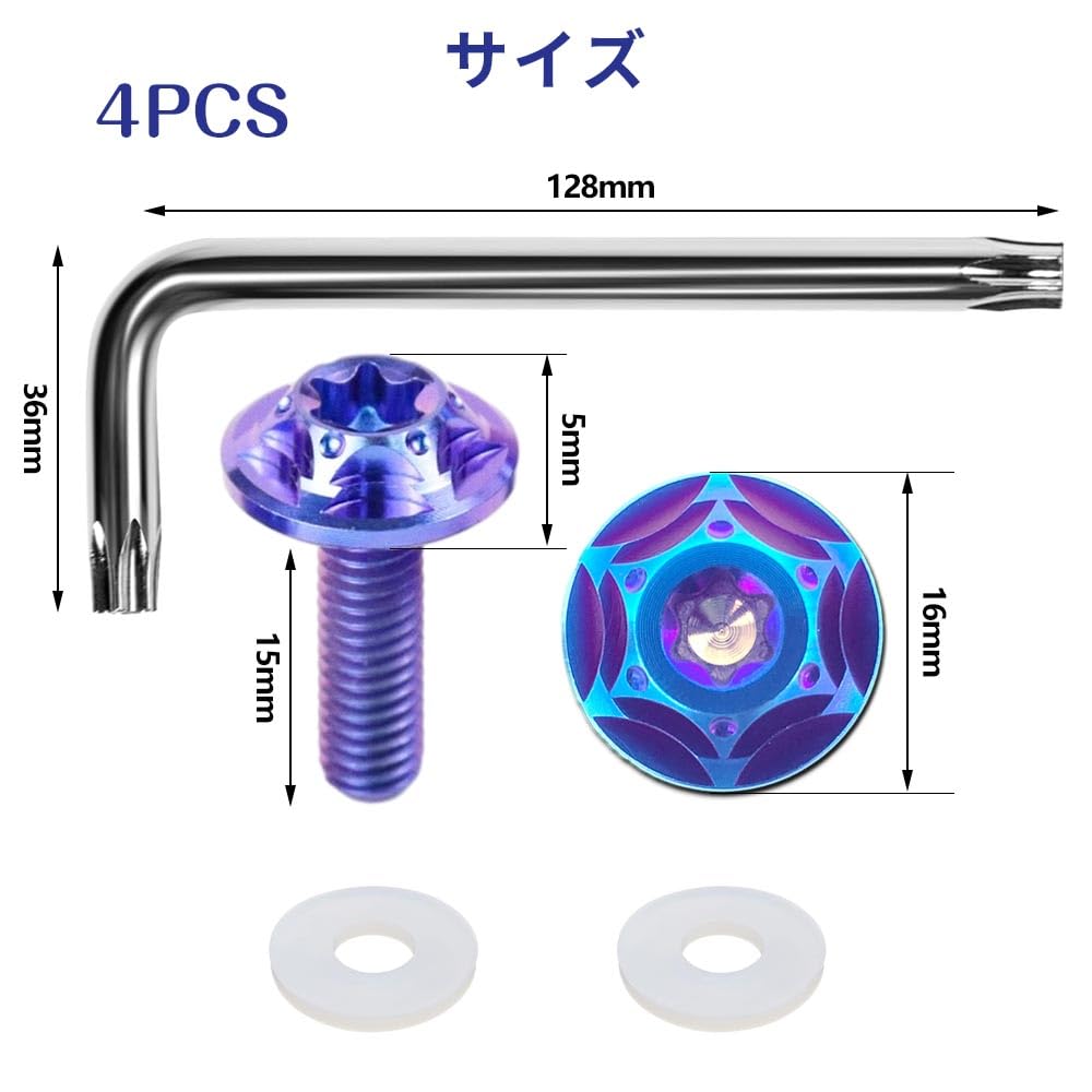 HiLiBoom M6 Anti-Theft Screws Titanium Alloy Snowflake Design Car License Plate Bolts Set of 2 (4 Blue)
