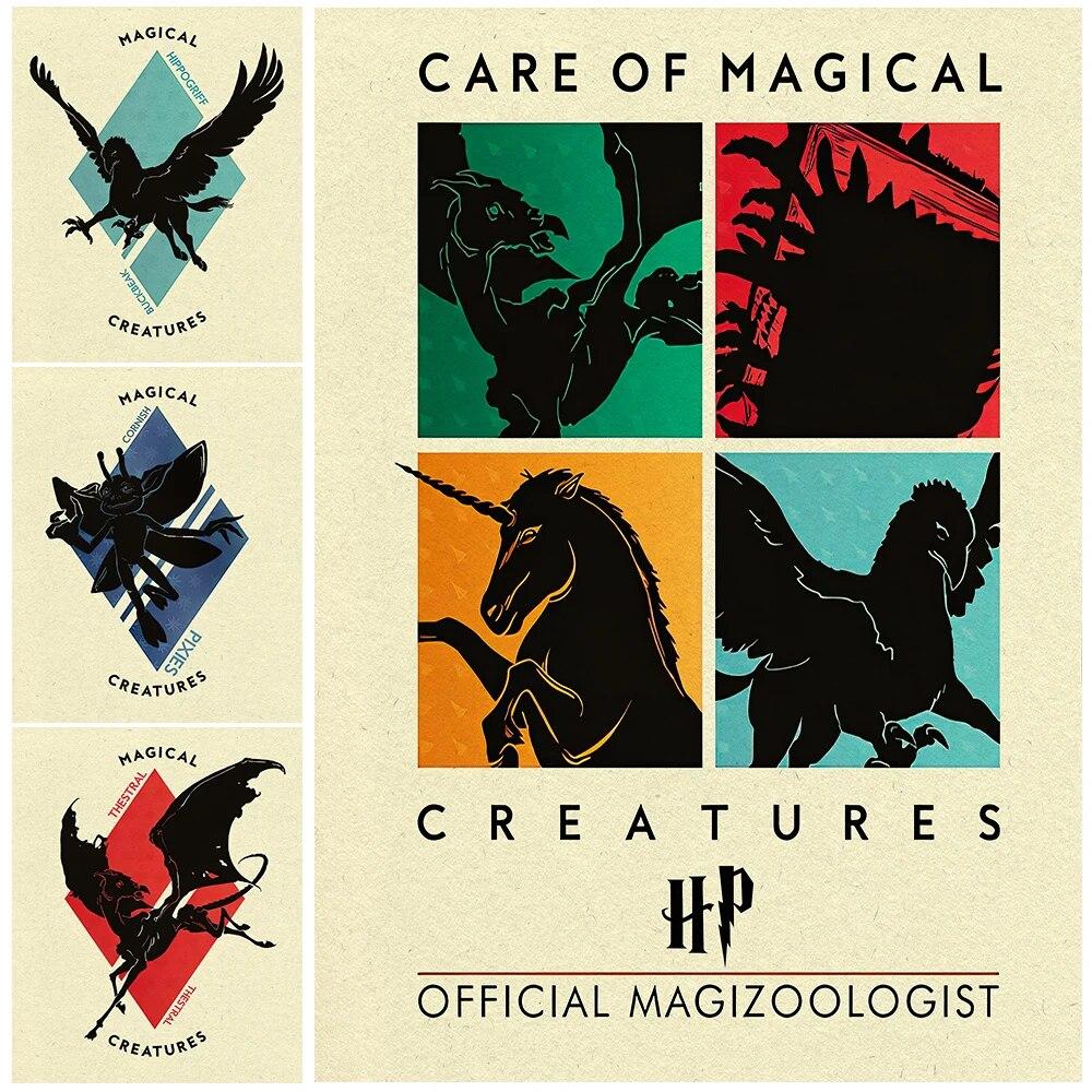 

Thestral, единорог и пикси Корнуолла, винтажная настенная живопись на холсте, волшебные существа, художественный постер и принт, домашний декор без рамки 21*30cm