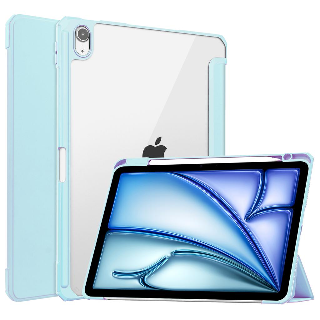 For iPad Air 11 (2025)/(2024) Clear Case PU Leather Auto Wake Sleep Protective Cover with Pen Slot