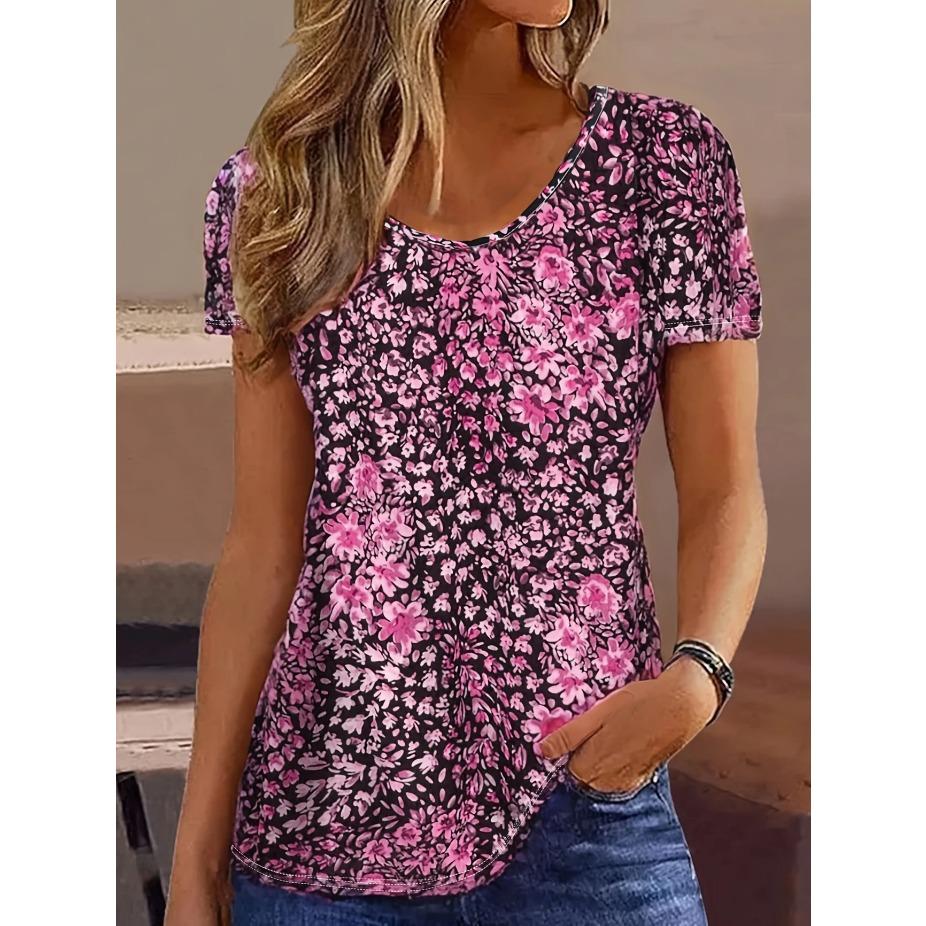 

Женская футболка с цветочным принтом для отпуска - Весенне-летний топ с коротким рукавом с оранжевыми цветами и темным фоном Семейные футболки для отпуска XS ярко-розовый