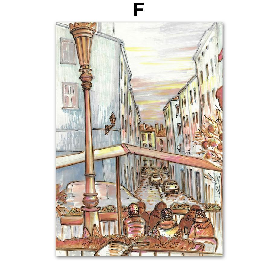 Handgezeichnete Stadtlandschaft Venedig Lyon Adria Wand Kunstdruck Leinwand Malerei Nordic Poster Home Decor Bilder für Wohnzimmer