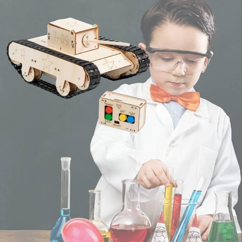 C-37f Remote Control Rotating Tank Diy Wood Material Kit For Stem Science Experiment