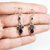 Vintage Garnet Dangle Earrings: Handmade Oxidized 925 Sterling Silver