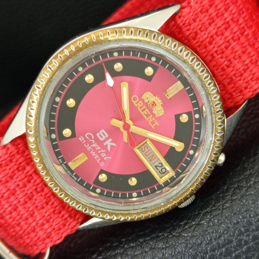 VINTAGE ORIENT SK CRYSTAL AUTOMATIC 46943 JAPAN MENS RED DIAL WATCH a704881-1