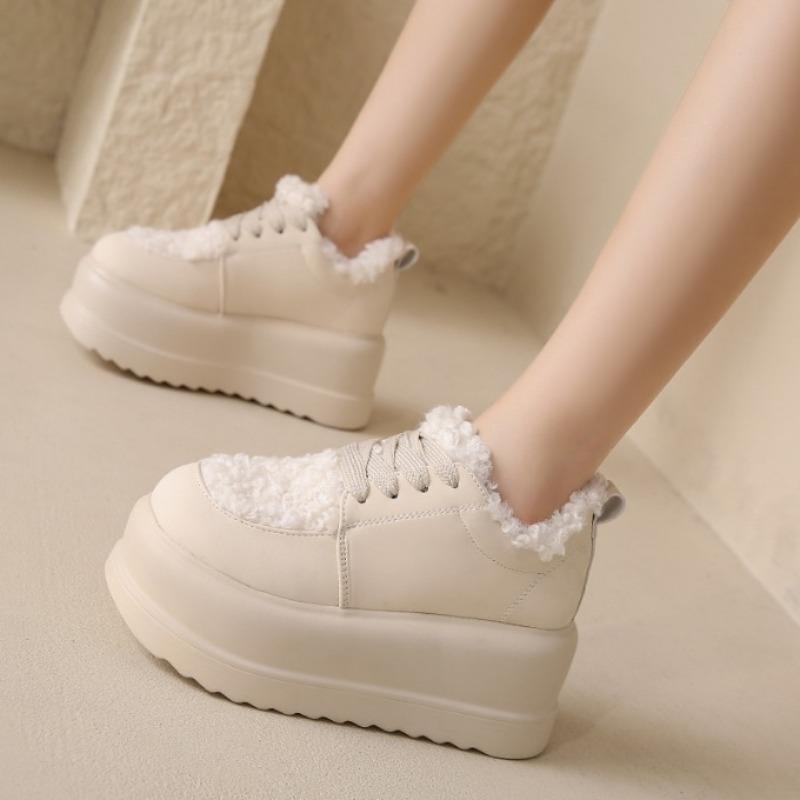 Fashion Women Thick Sole Snow Sneakers New Winter Slip-on Plush Warm Cotton Shoes Woman Outdoor Non Slip Fluffy Platform Fur Shoes 7.5CM