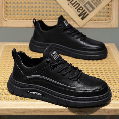 Men's Leather Shoes Lace Up Oxfords Soft Moccasins Shoes Comfortable Casual Shoes for Men Office Work Autumn Black Men Sneakers