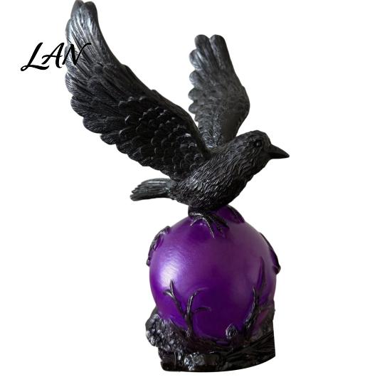 Dark Academia Decor Gothic Raven LED Ball Lamp, Mysterious Crow On Orb Sculpture, Artistic Bird Lamp Halloween Decorative Table for Bedside