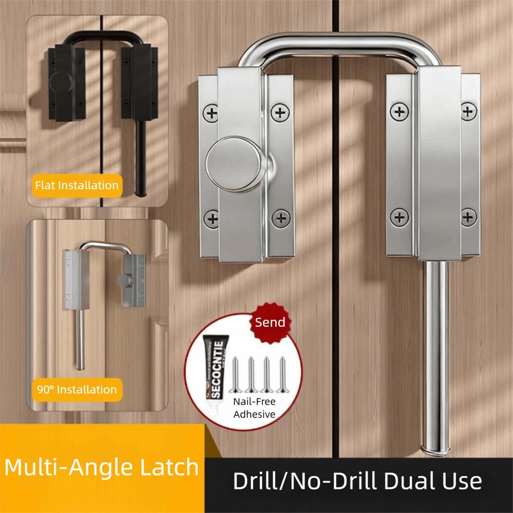 Durable Stainless Steel Door Latch Lock Silver,Black Non Perforated 90/180 Degree Gate Latch Safety Thickened Door Buckle Fences