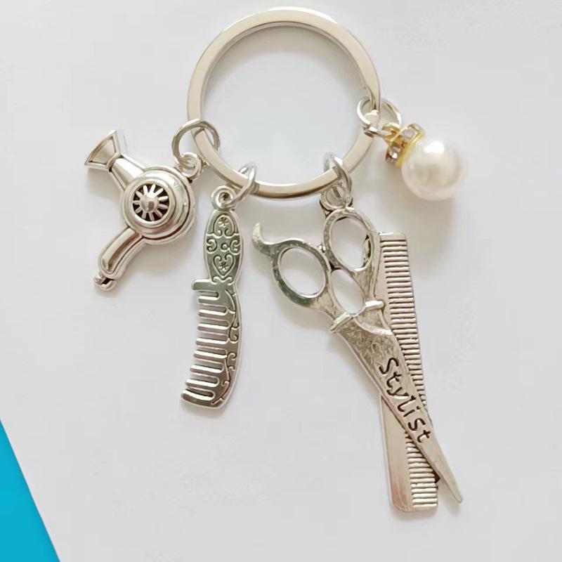Stylist Keychain: Scissors, Comb, Clippers & Dryer