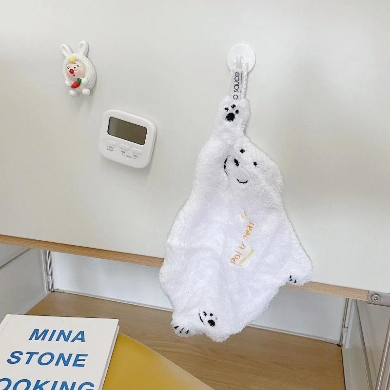 Ins Style, Polar Bear Style Hanging Hand Towel, Children's Bathroom Teddy Bear Cartoon Cute Absorbent Quick-drying Hand Towel
